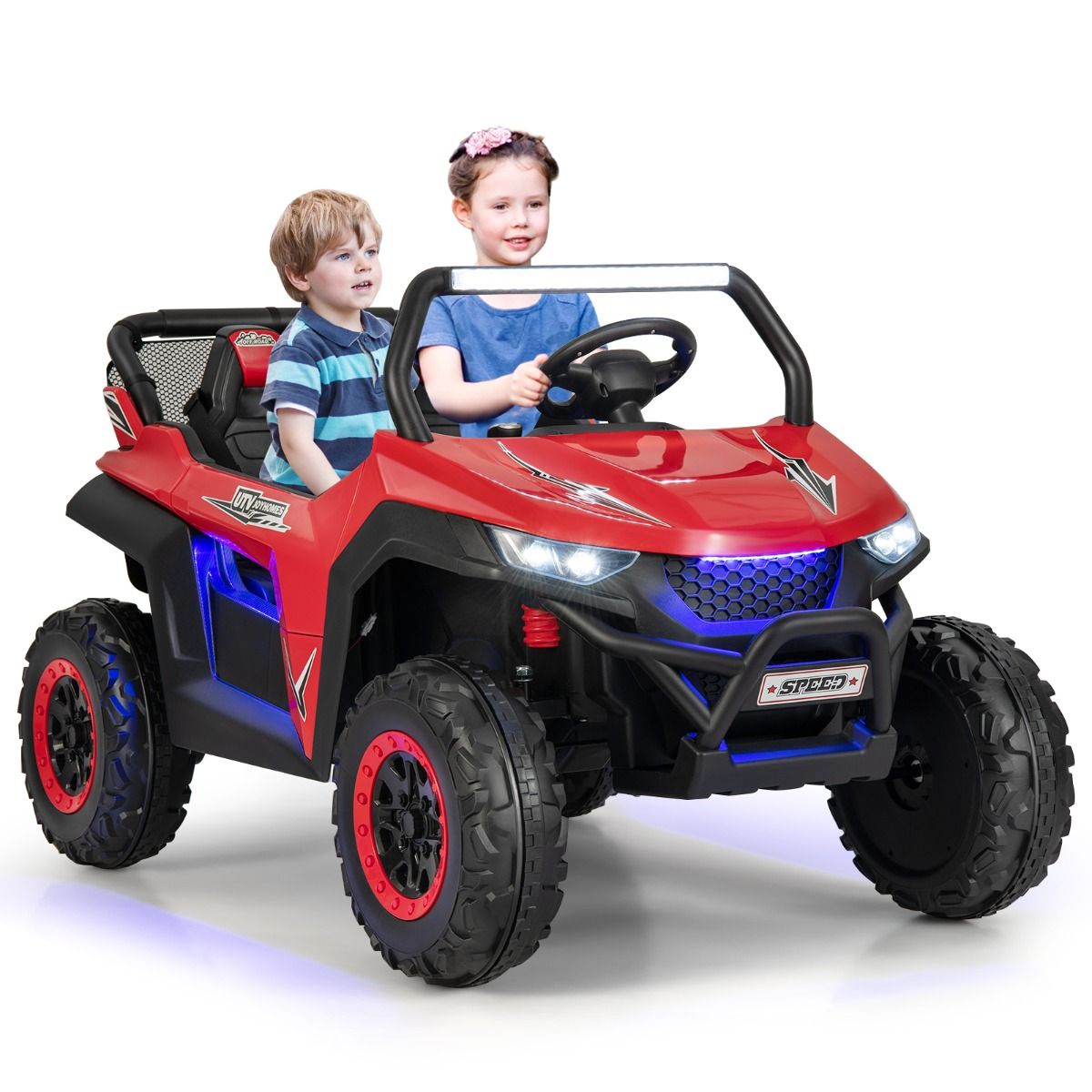 Voiture électrique Enfant 12 V Télécommande pour 3-8 Ans 2 Vitesses Ressort de Suspension Charge 59KG 118x74x71CM Noir/Rose/Rouge