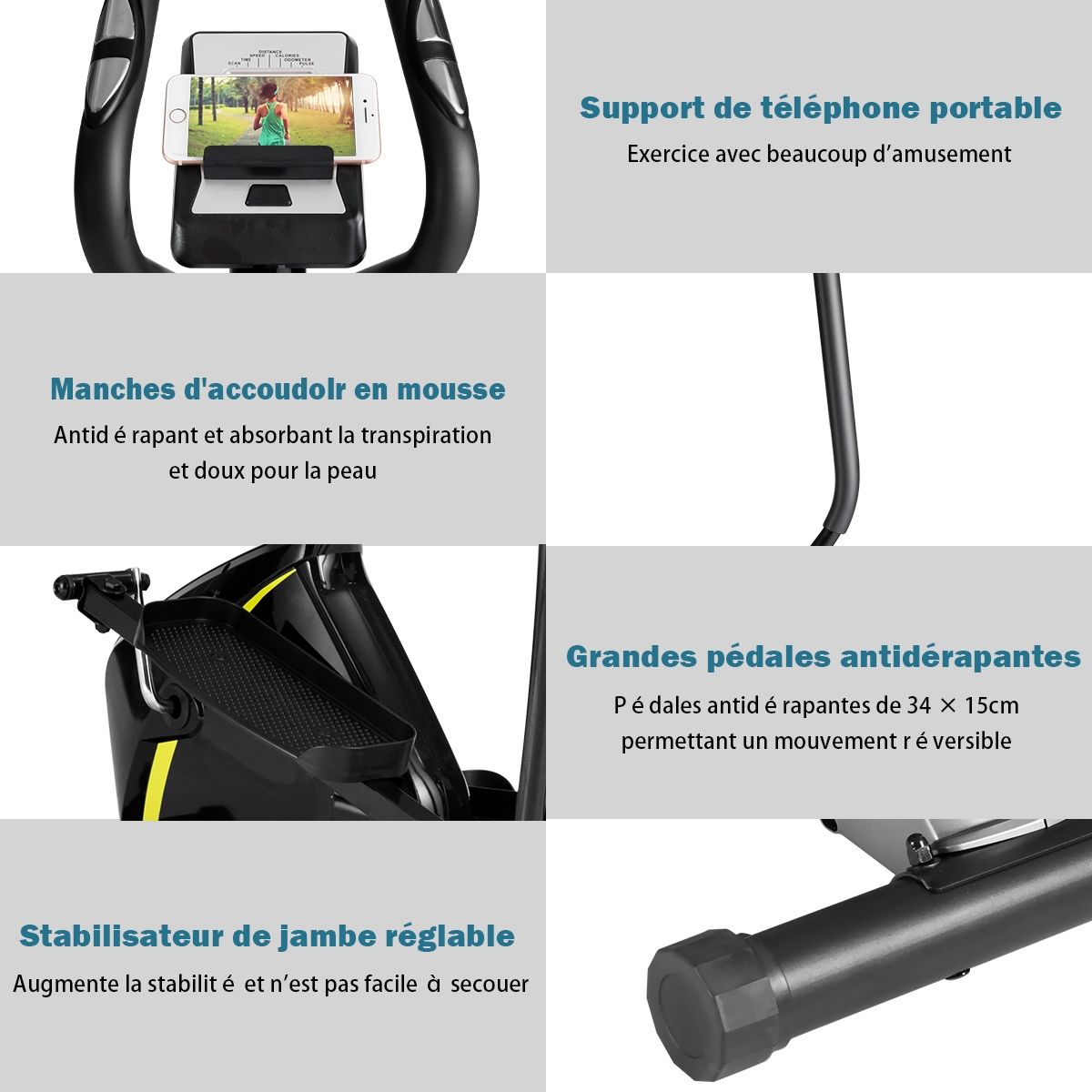 Vélo Elliptique avec 8 Niveaux de Résistance-Masse d'Inertie 2 kg Pouls à la Main Affichage LCD