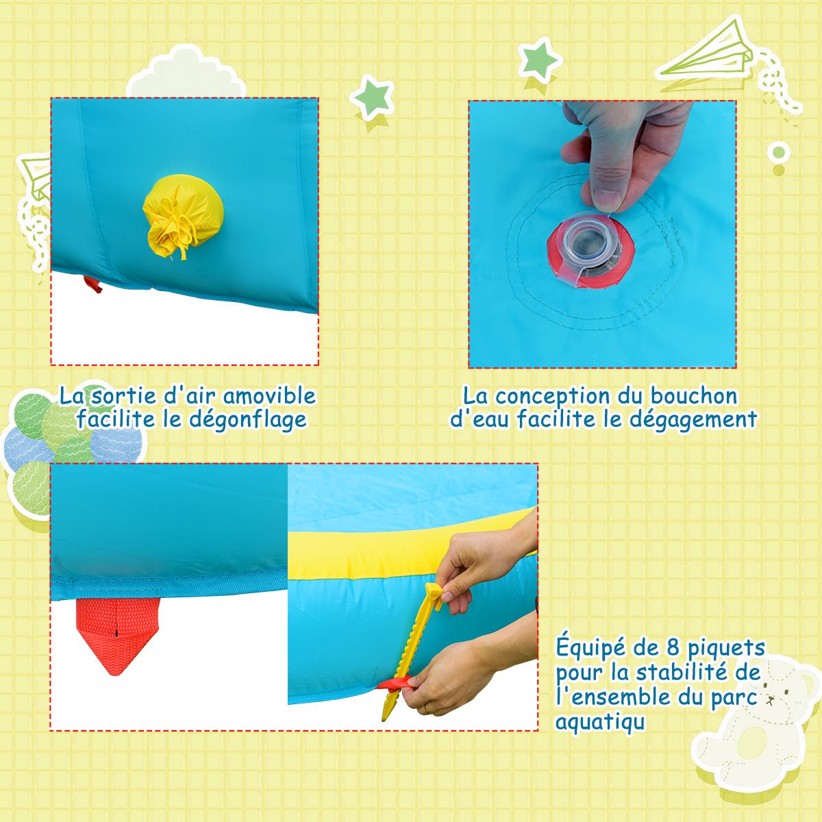 Toboggan Aquatique Gonflable 5 en 1 avec Pataugeoire Aire de Jeux Gonflable en Oxford avec Mur d'Escalade Charge 150kg pour 3-10 Ans (sans Souffleur)