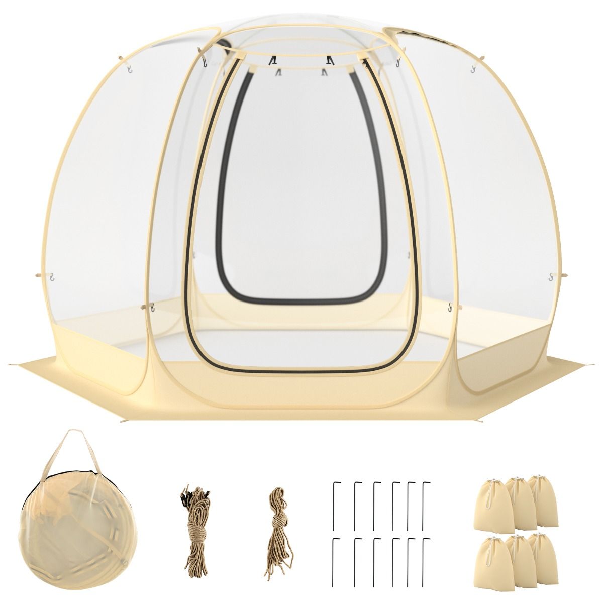 Tente Bulle à Ouverture Instantanée pour 6 à 10 Personnes Tente Dôme d'Extérieur 328 x 328 cm Résistante Aux Intempéries Transparent