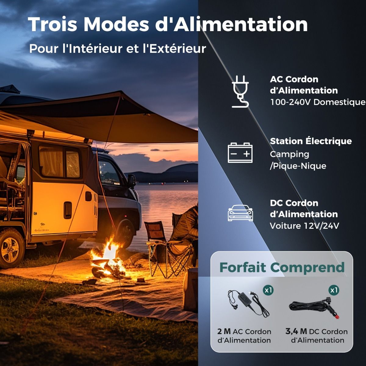 Glacière Électrique Portable Double Zone 40L Réfrigérateur de Voiture 12 V à Compresseur -20℃ ~ 20℃ 12/24V CC et 100-240V CA Noir