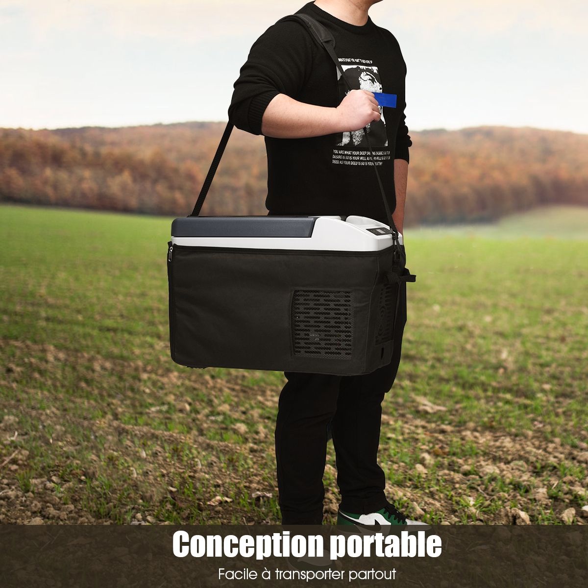 Réfrigérateur Congélateur de Voiture 12L Portable Compresseur -20°C à +10°C Ampoules LED  2 Porte-gobelets 23x53x36cm